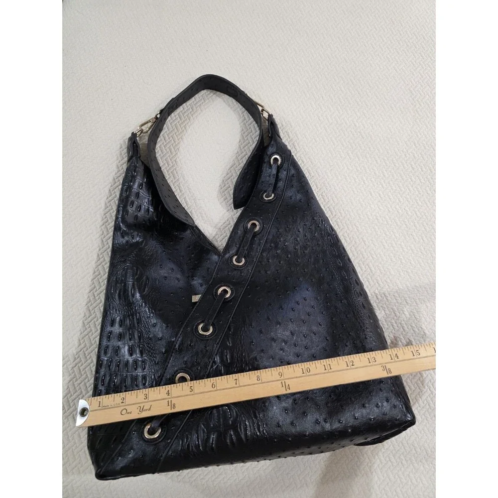 Edgy Goth Grunge Black Faux Leather Mixed Texture Slouchy Hobo Bag Lace Up Tote